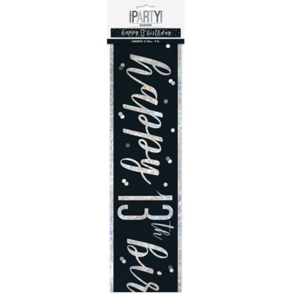 Birthday Black & Silver Glitz Number 13 Banner (9 ft)