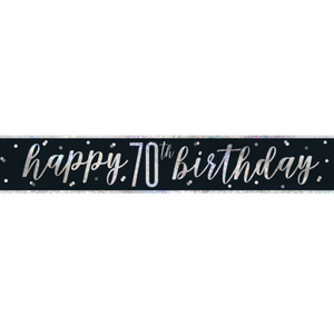 "Happy 70th Birthday" 9ft Glitz Black & Silver Foil Banner