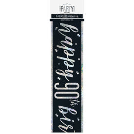 Glitz Black & Silver Foil Banner "Happy 90th Birthday" - (9 ft)