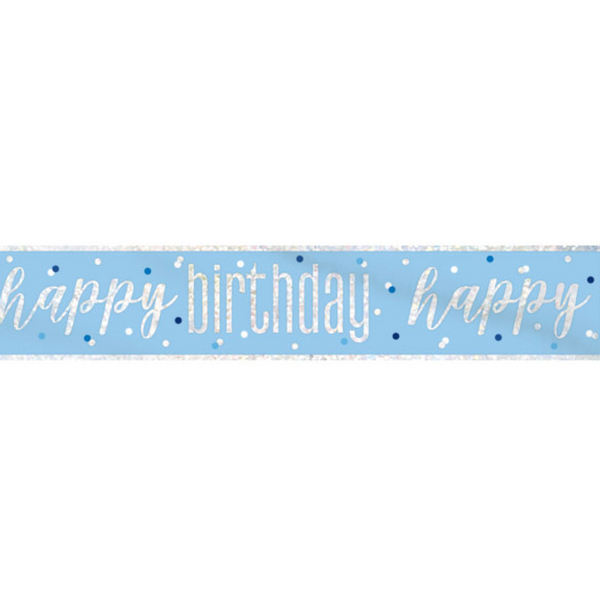 Glitz Blue & Silver Foil Banner "Happy Birthday" Banner (9FT)