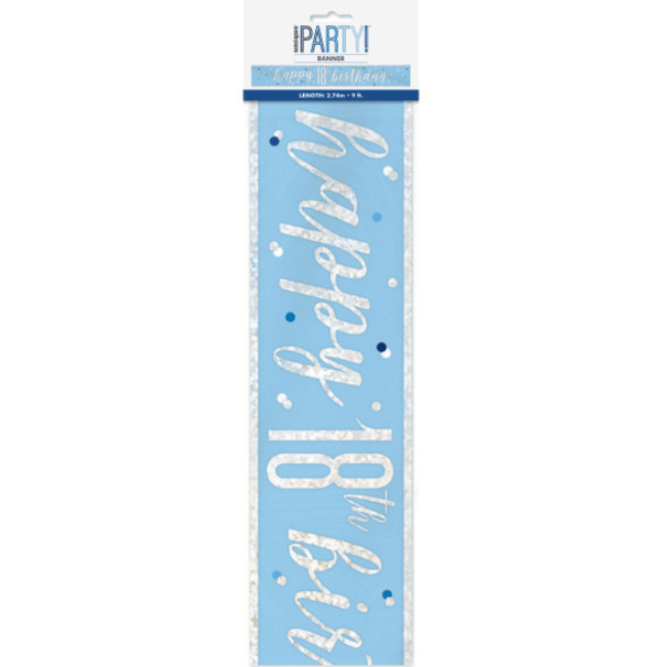 Birthday Light Blue Glitz Number 18 Prism Banner (9 ft)