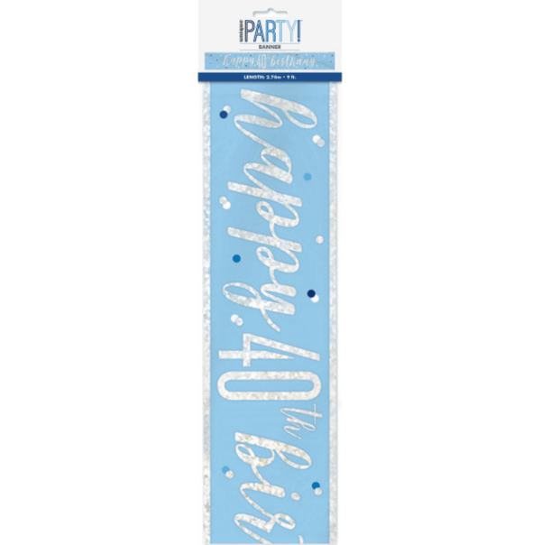 "Happy 40th Birthday" 9ft Glitz Blue & Silver Foil Banner