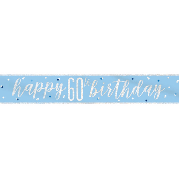 "Happy 60th Birthday" 9ft Glitz Blue & Silver Foil Banner