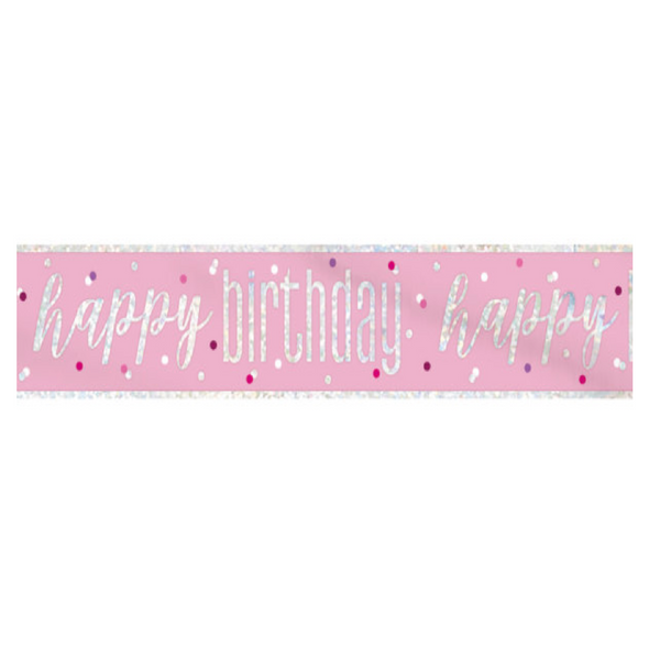 1 Glitz Pink & Silver Foil Banner "Happy Birthday" (9 ft)