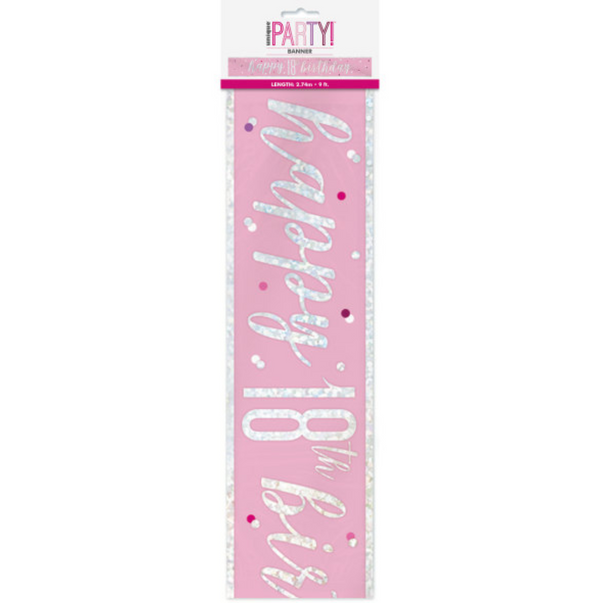 Birthday Pink Glitz Number 18 Prism Banner (9 ft)