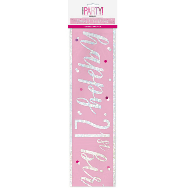 Birthday Pink Glitz Number 21 Prism Banner (9 ft)