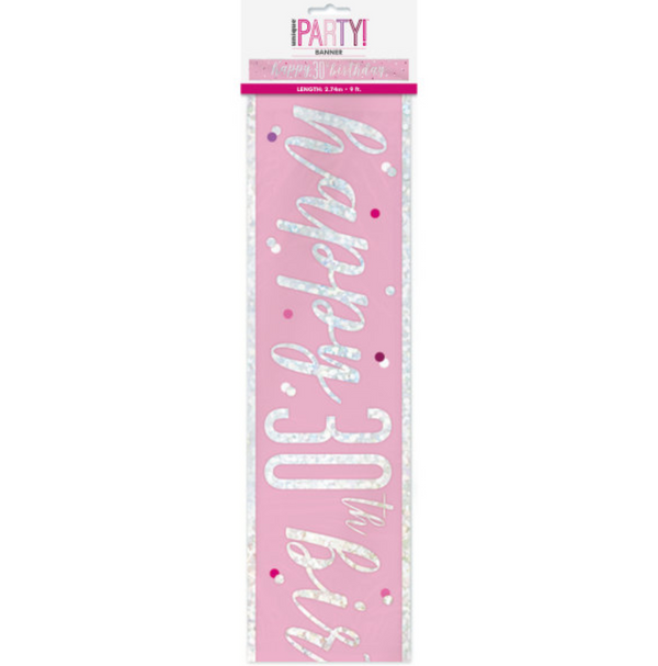 "Happy 30th Birthday" 9ft Glitz Pink & Silver Foil Banner