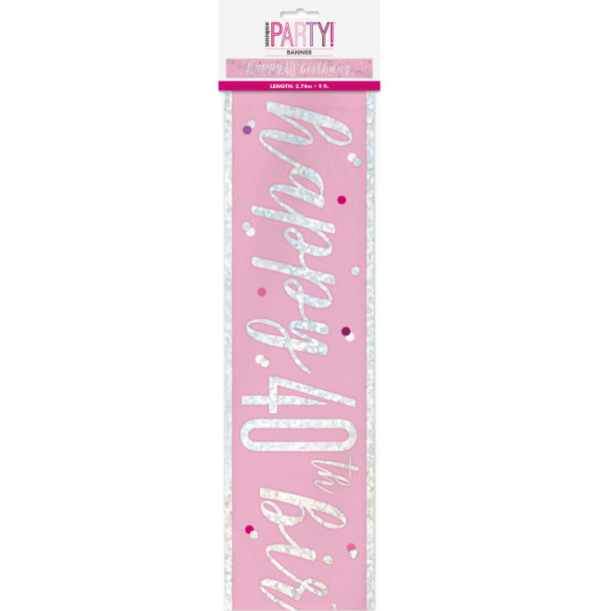 "Happy 40th Birthday" 9ft Glitz Pink & Silver Foil Banner