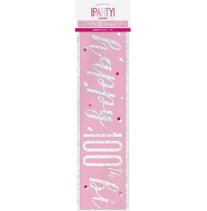 Birthday Pink Glitz Number 100 Prism Banner (9 ft)