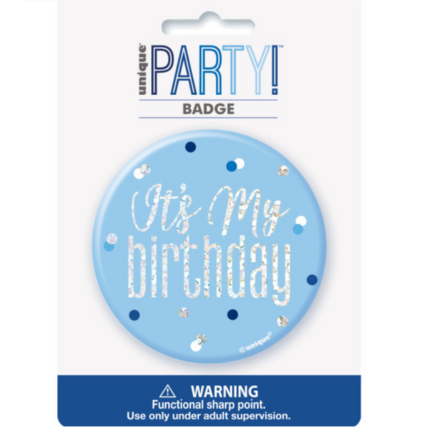 1 Glitz Blue & Silver Birthday Badge "It's My Birthday" design