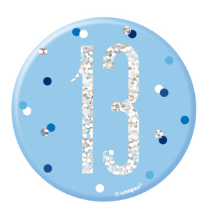 Birthday Blue Glitz Number 13 Badge