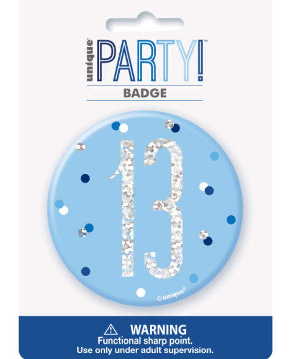 Birthday Blue Glitz Number 13 Badge