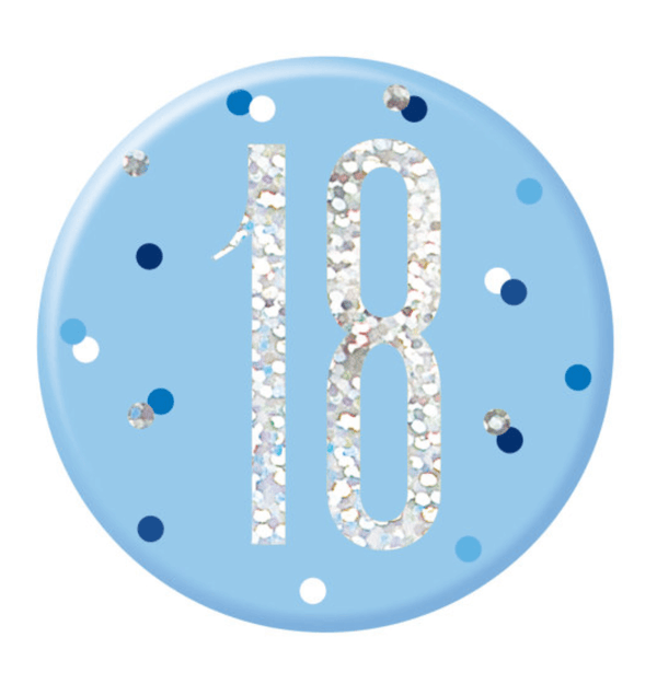 Birthday Blue Glitz Number 18 Badge