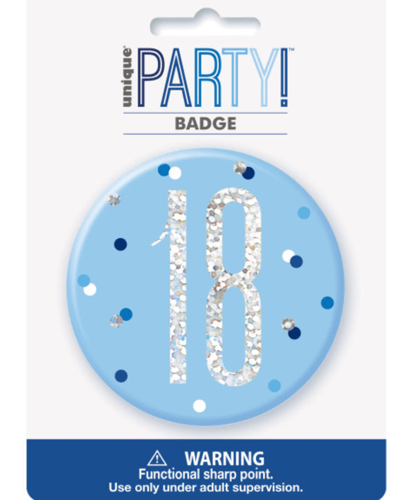Birthday Blue Glitz Number 18 Badge