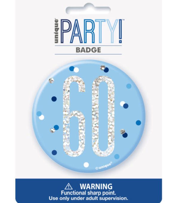 1 Glitz Blue & Silver Birthday Badge 60