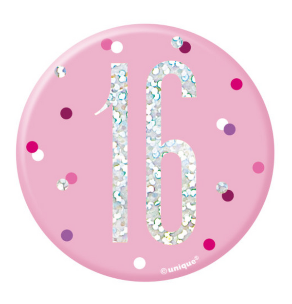 1 Glitz Pink & Silver Birthday Badge 16