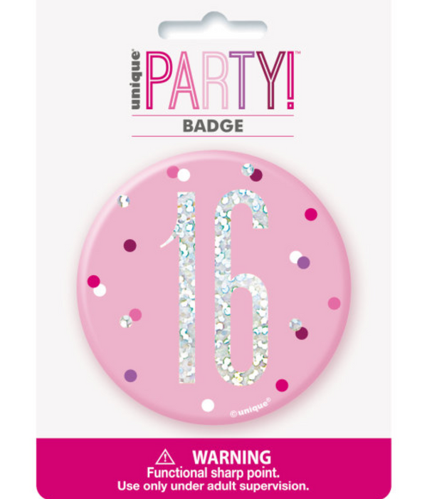 1 Glitz Pink & Silver Birthday Badge 16