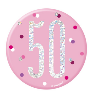 1 Glitz Pink & Silver Birthday Badge 50