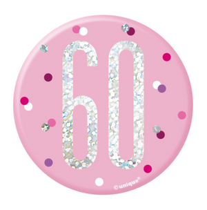 1 Glitz Pink & Silver Birthday Badge 60