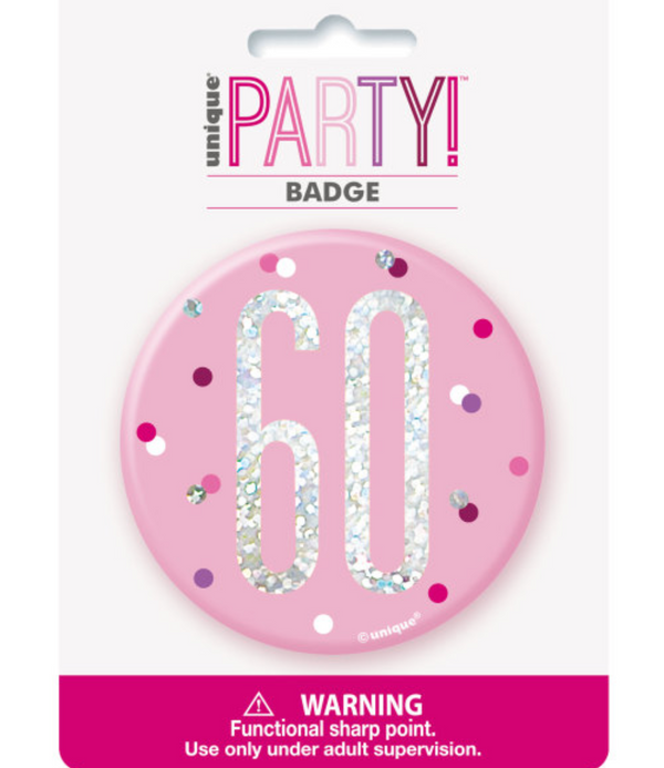 1 Glitz Pink & Silver Birthday Badge 60