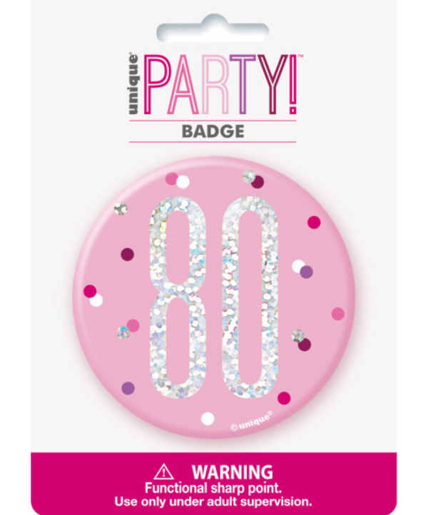 1 Glitz Pink & Silver Birthday Badge 80