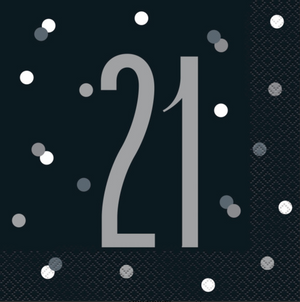 Birthday Black Glitz Number 21 Luncheon Napkins (16 Pack)