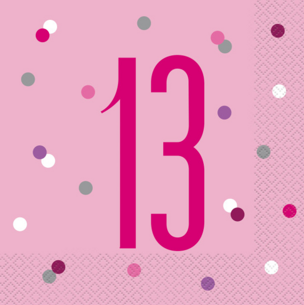 Birthday Pink Glitz Number 13 Luncheon Napkins (16 Pack)