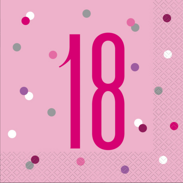 Birthday Pink Glitz Number 18 Luncheon Napkins (16 Pack)