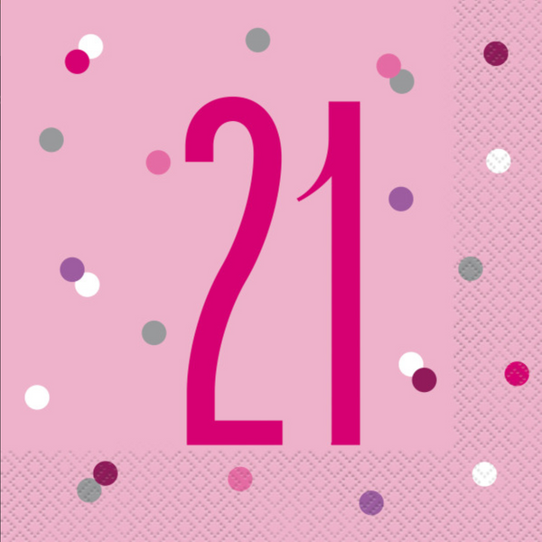 Birthday Pink Glitz Number 21 Luncheon Napkins (16 Pack)