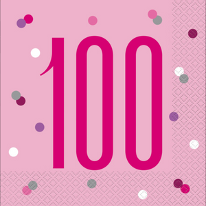 Birthday Pink Glitz Number 100 Luncheon Napkins (16 Pack)