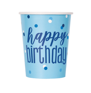 Blue & Silver "Happy Birthday" Cups 9oz (8 Pack)