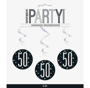 50 Glitz Black & Silver Hanging Swirls 32"L (6 Pack)