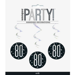 80 Glitz Black & Silver Hanging Swirls 32"L (6 Pack)