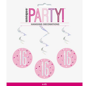 16 Glitz Pink & Silver Hanging Swirls 32"L (6 Pack)