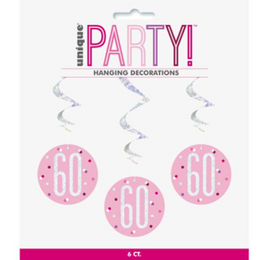 60 Glitz Pink & Silver Hanging Swirls 32"L (6 Pack)