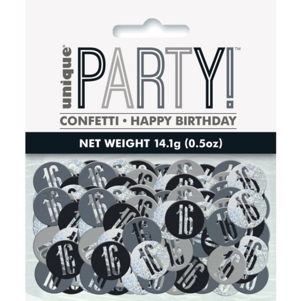 Birthday Black & Silver Glitz Number 16 Confetti (0.5 oz)