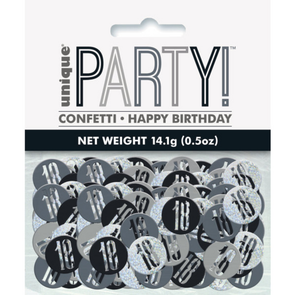 Birthday Black & Silver Glitz Number 18 Confetti (0.5 oz)