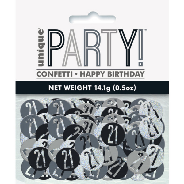 Birthday Black & Silver Glitz Number 21 Confetti (0.5 oz)