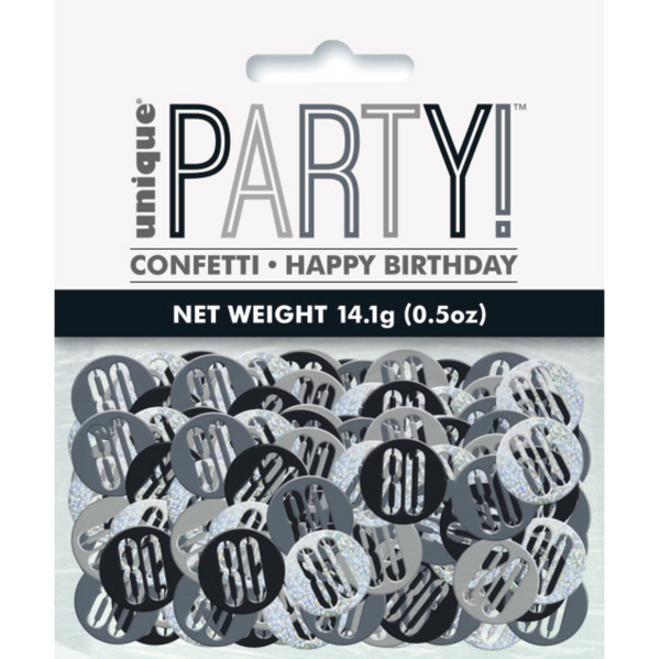 Birthday Black & Silver Glitz Number 80 Confetti (0.5 oz)