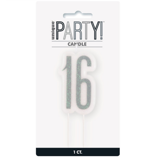 Glitz Black Numeral Birthday Candle 16