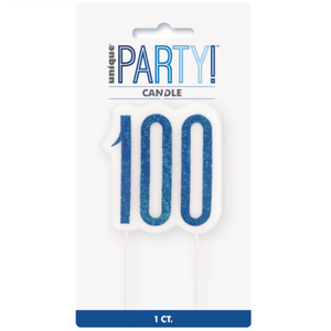 Birthday Blue Glitz Number 100 Numeral Candle