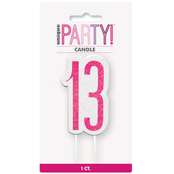 Birthday Pink Glitz Number 13 Numeral Candle