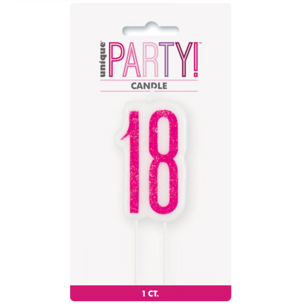 Birthday Pink Glitz Number 18 Numeral Candle