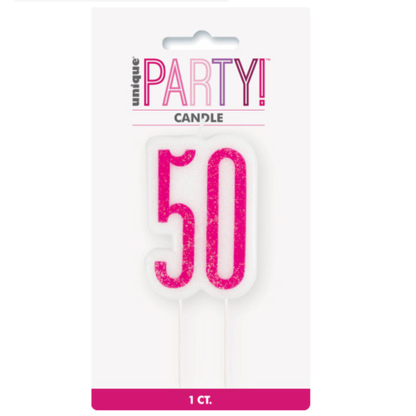 Glitz Pink Numeral Birthday Candle 50