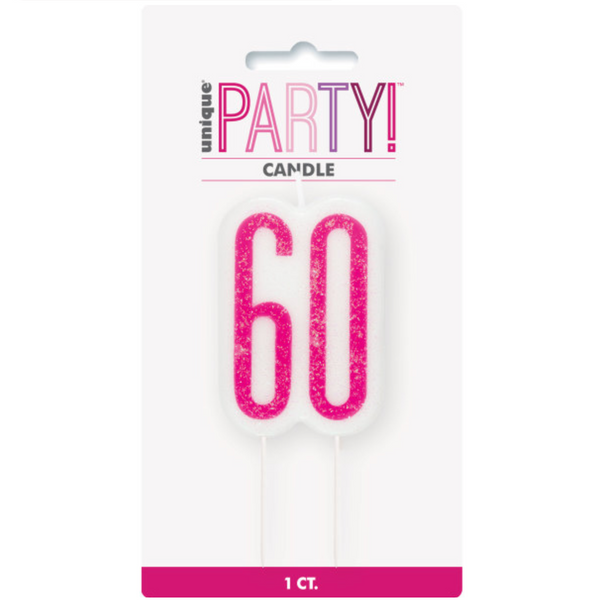 Glitz Pink Numeral Birthday Candle 60