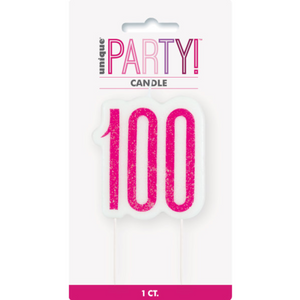 Birthday Pink Glitz Number 100 Numeral Candle