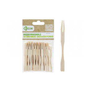 ECO CONNECTION BAMBOO SKEWER FORKS - 9CM X 3MM (50 Pack)