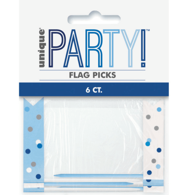 Birthday Blue Glitz Flag Picks (6 Pack)