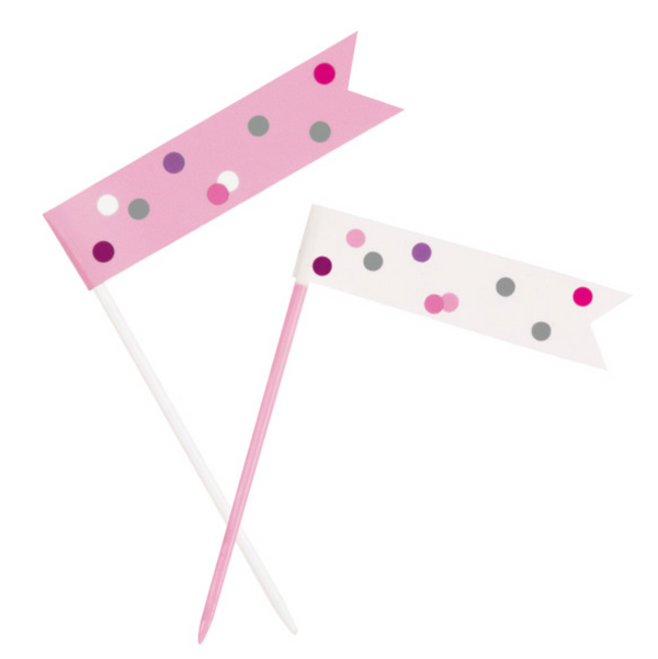 Birthday Pink Glitz Flag Picks (6 Pack)