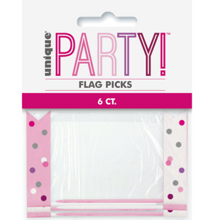 Birthday Pink Glitz Flag Picks (6 Pack)